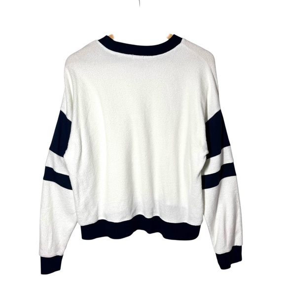 Faherty Beach Fleece Ringer Sweatshirt Top Women Navy/White Organic Cotton Large - Picture 4 of 10